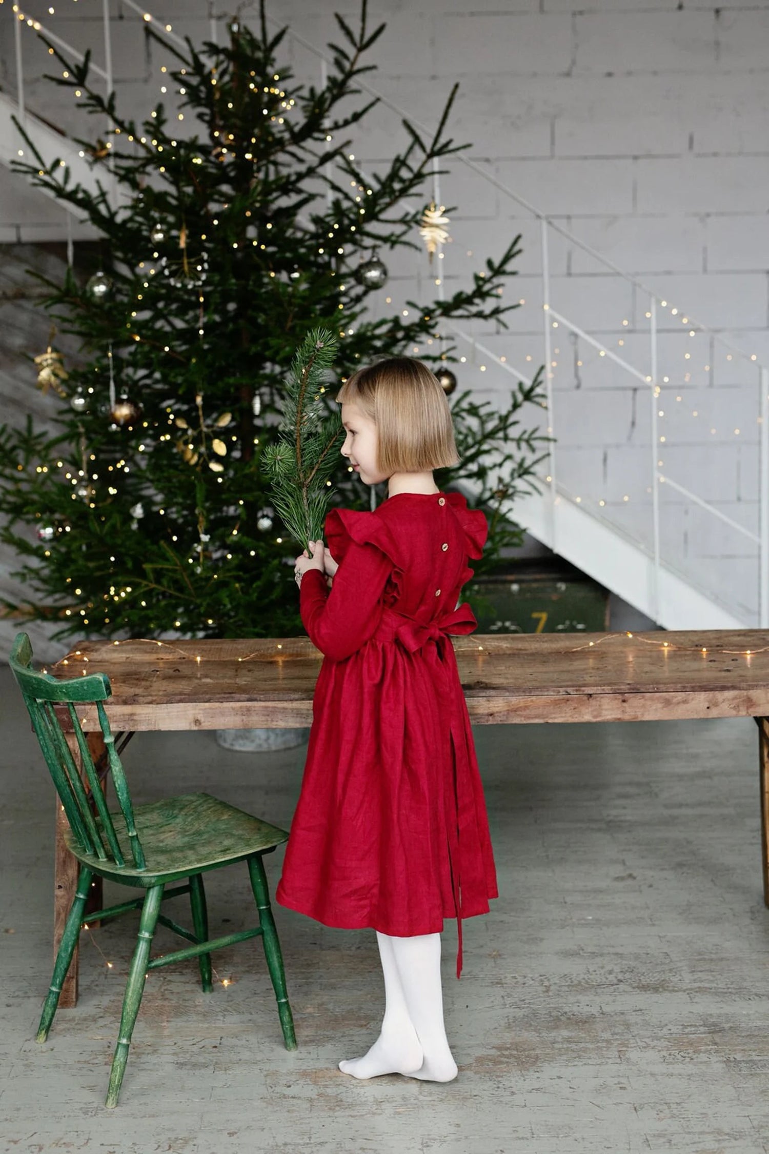 Berry Red Linen Christmas Dress With Ruffles | SAND SNOW LINEN Sand Snow Linen Berry Red Linen Christmas Dress With Ruffles | SAND SNOW LINEN Sand Snow Linen