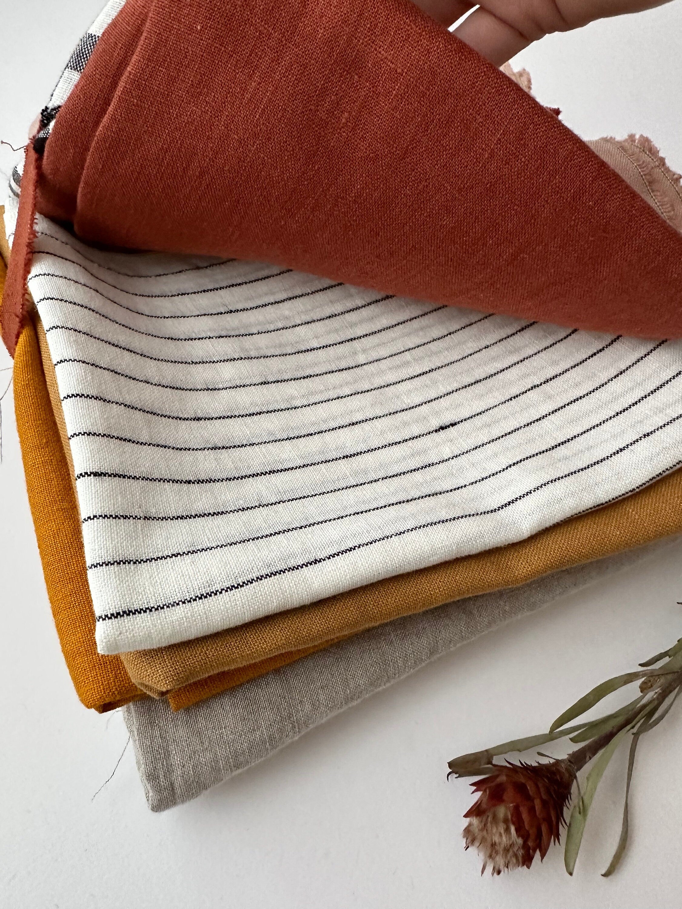 Linen scraps bundle of gingham checks and various solid colors