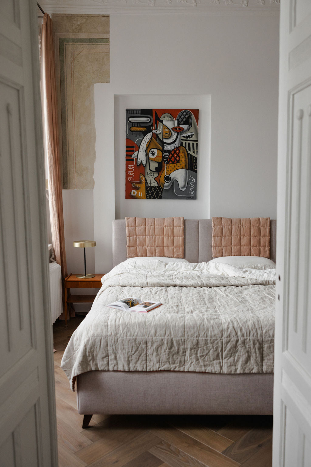 Peach Linen Headboard Cover