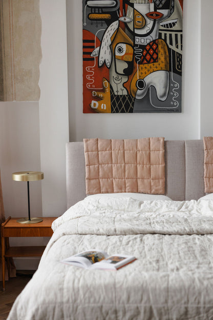 Peach Linen Headboard Cover