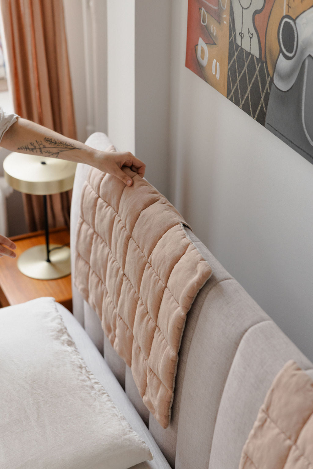 Peach Linen Headboard Cover