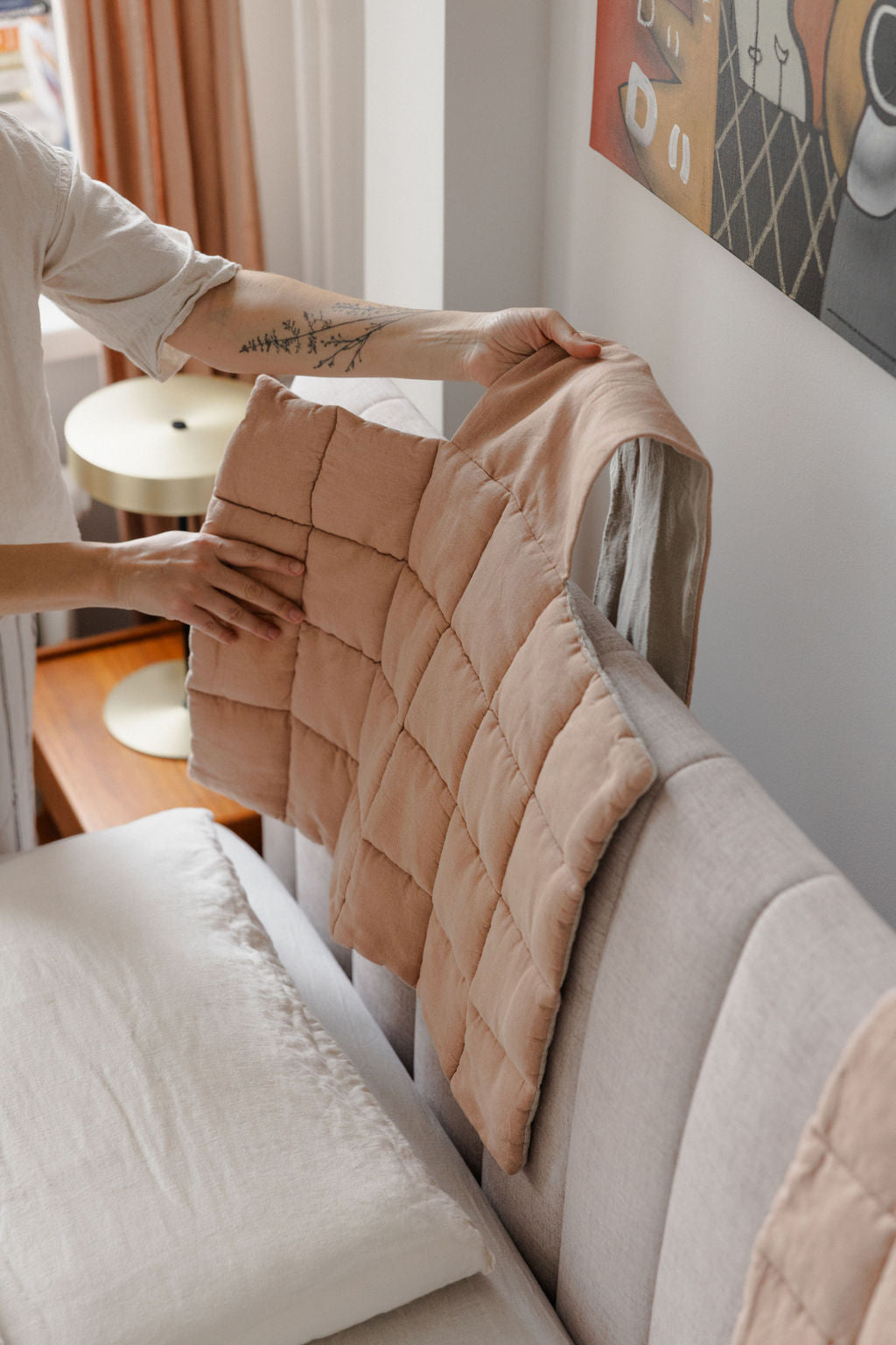 Peach Linen Headboard Cover