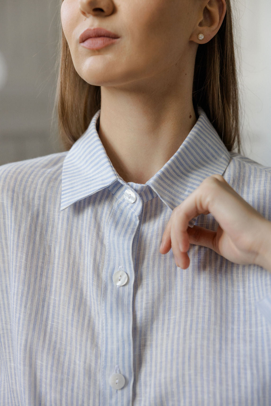 striped blue linen shirt