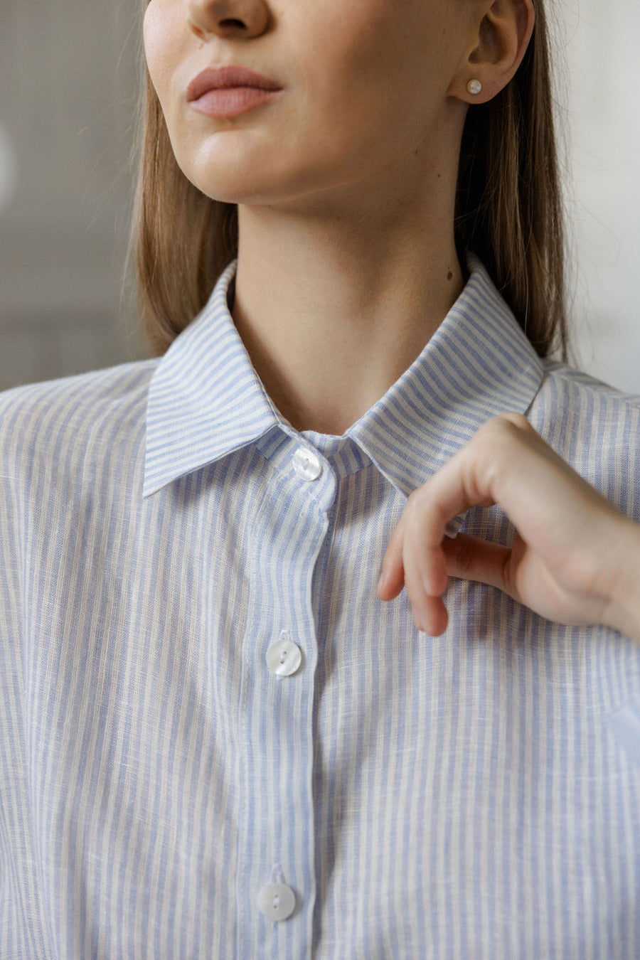striped blue linen shirt