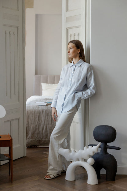 striped blue linen shirt