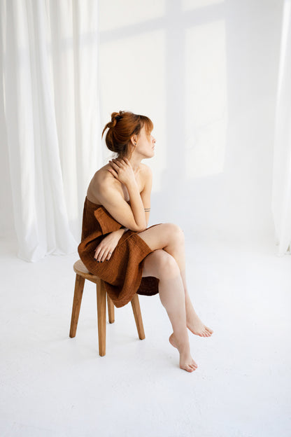 Cinnamon Waffle Linen Sauna Towel