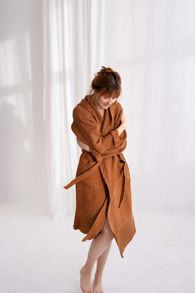 waffle linen bathrobe