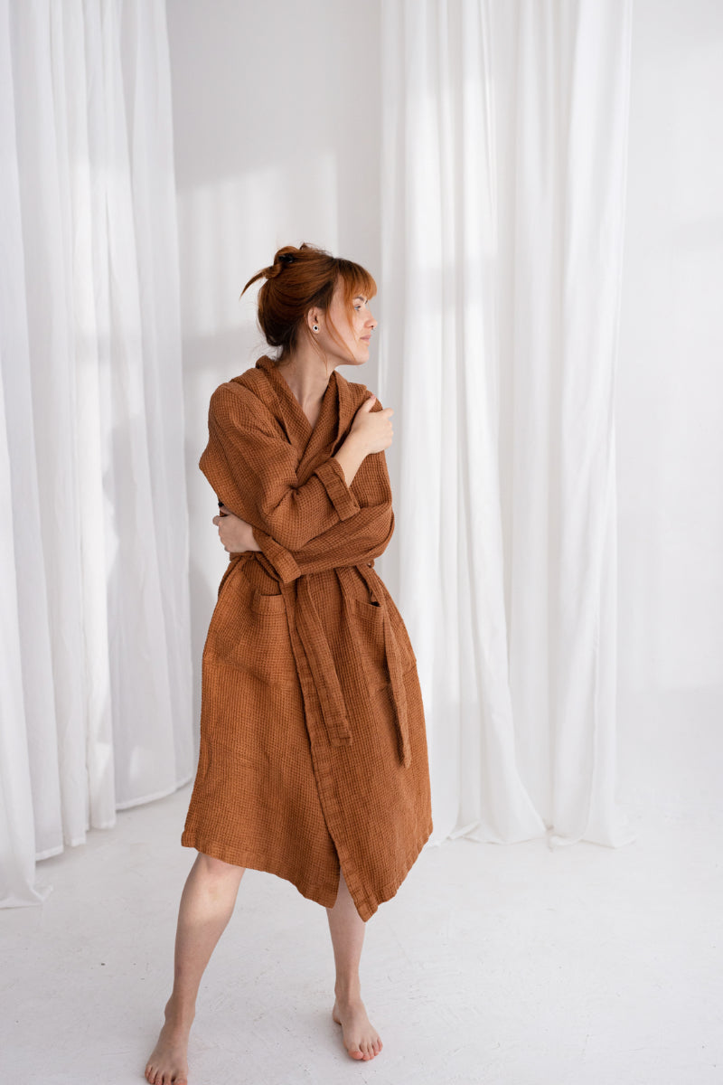 waffle linen bathrobe