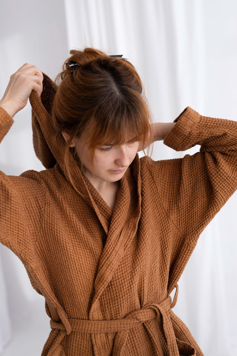 waffle linen bathrobe