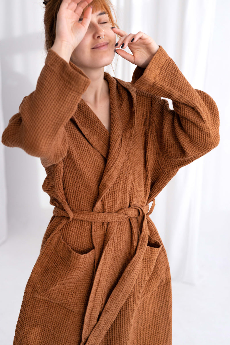 waffle linen bathrobe