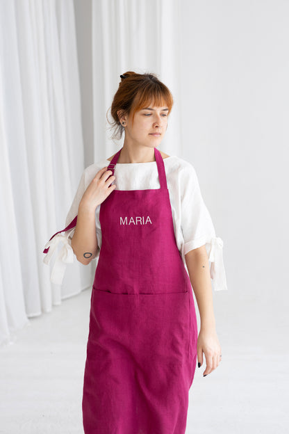 Unisex Fuschia Linen Apron