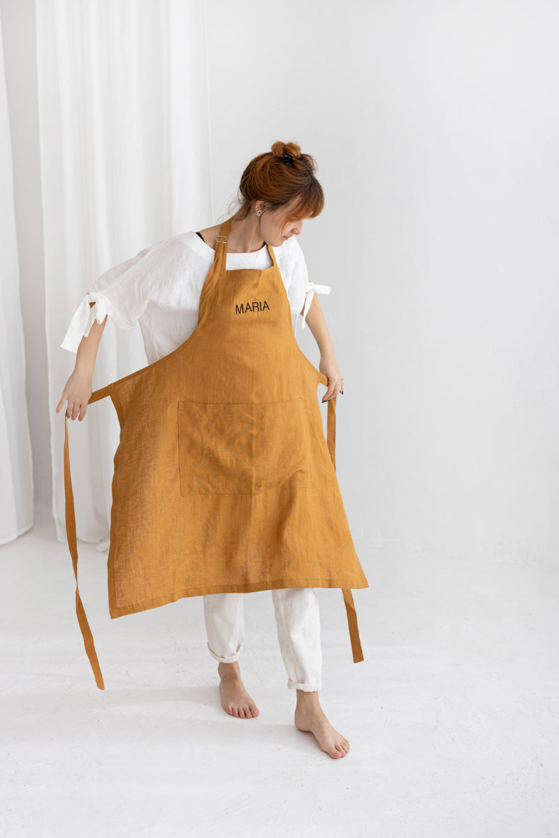 embroidered linen apron