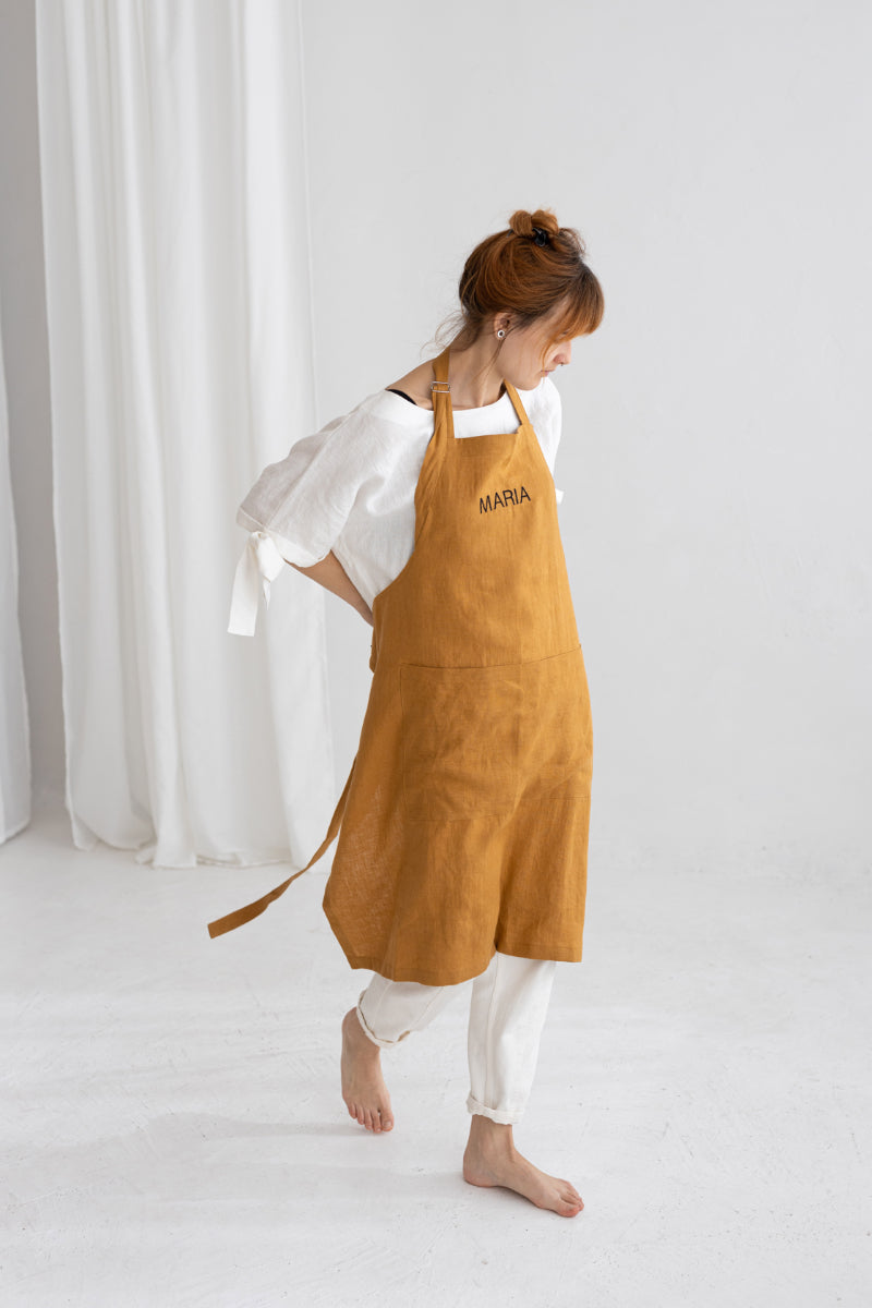 embroidered linen apron