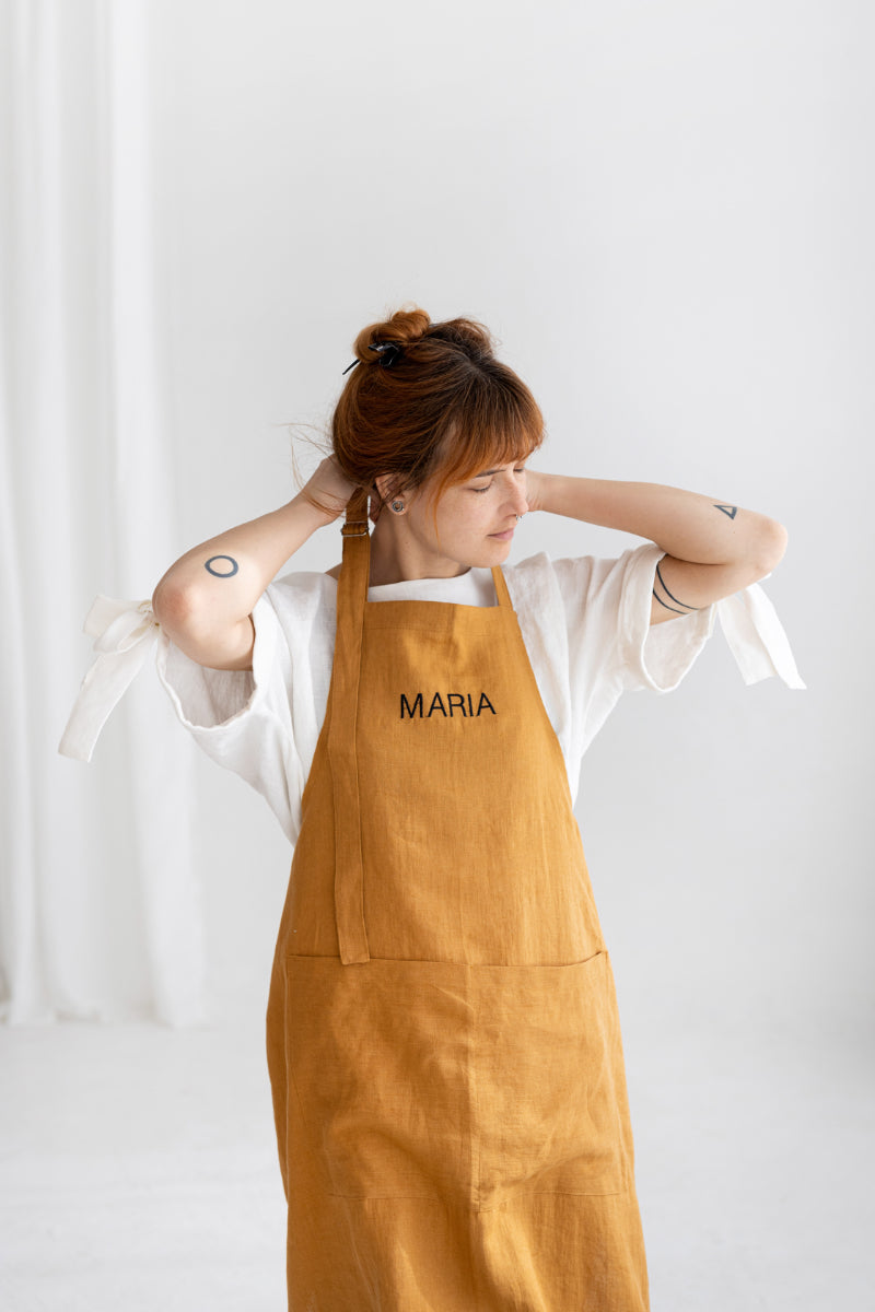 embroidered linen apron