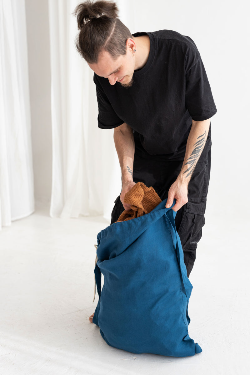 linen laundry backpack