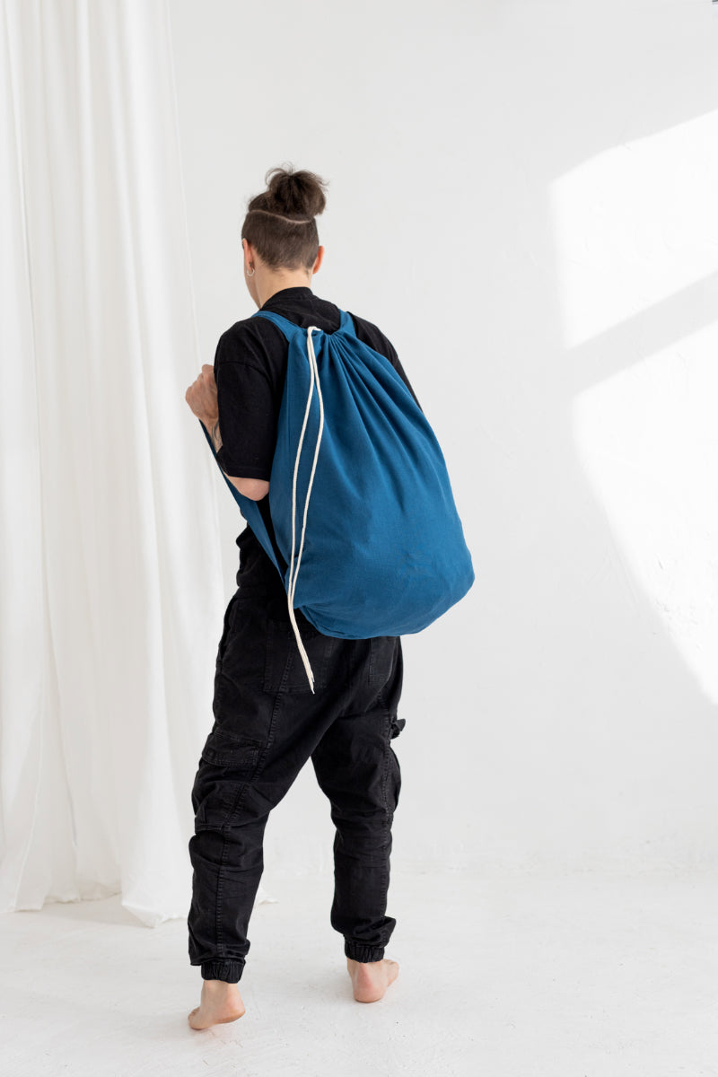 linen laundry backpack