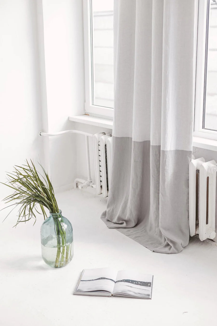 55"/140 CM WIDTH COLOR BLOCK Linen Curtain With Blackout Lining