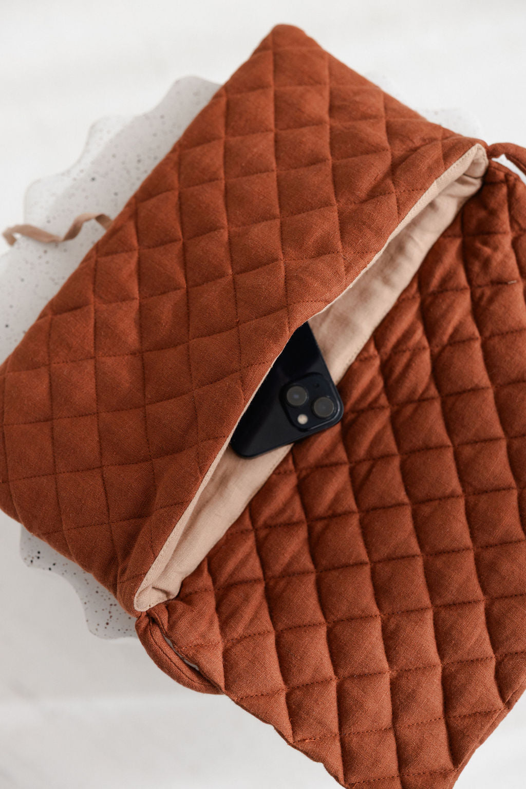 Quilted Linen Baguette Handbag
