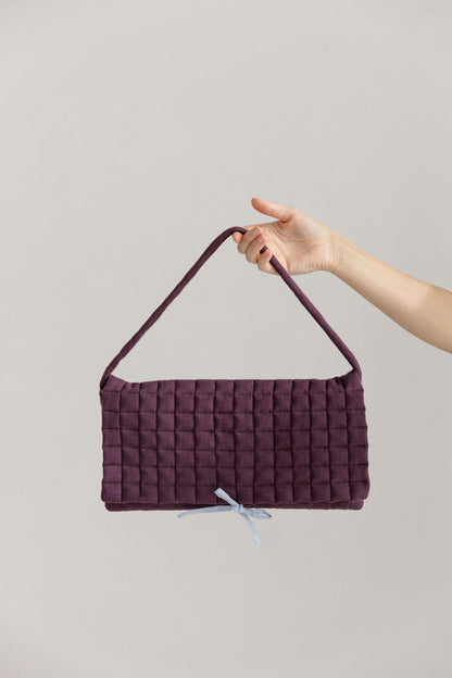 Linen Quilted Baguette Shoulder Bag