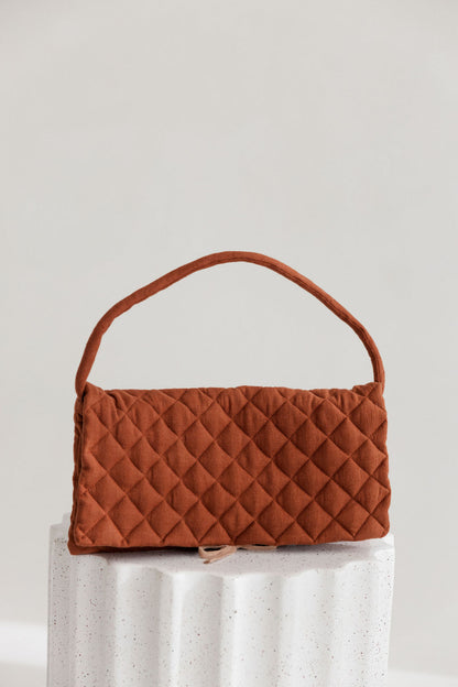 Quilted Linen Baguette Handbag