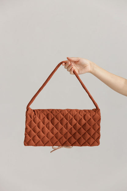 Quilted Linen Baguette Handbag
