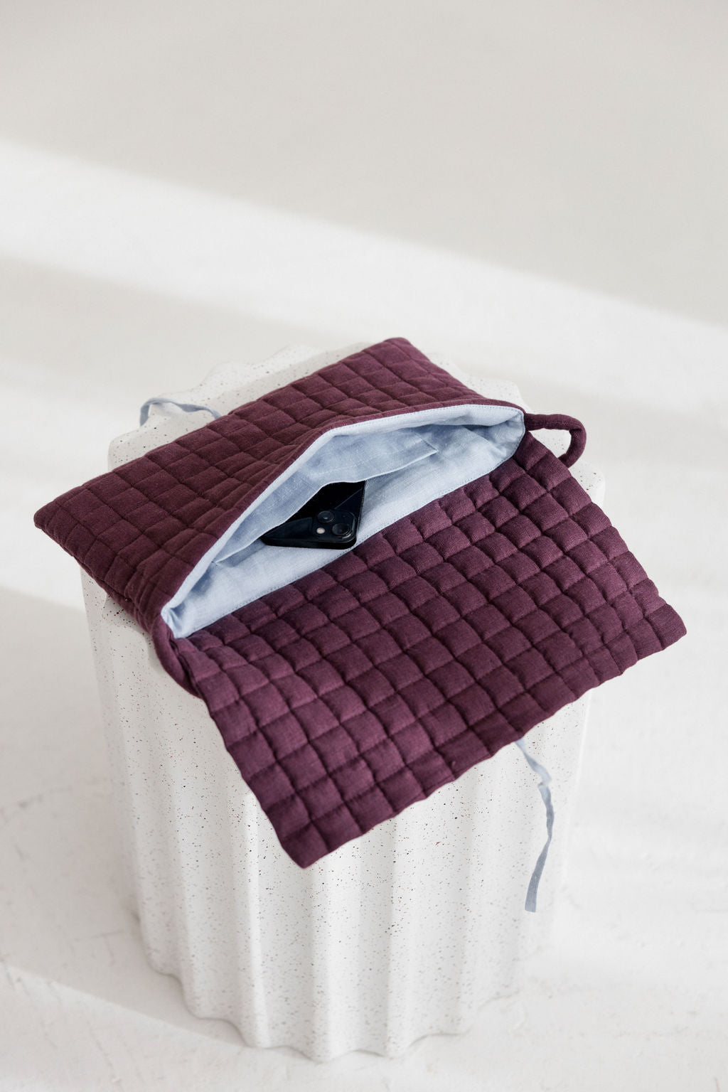 Linen Quilted Baguette Shoulder Bag
