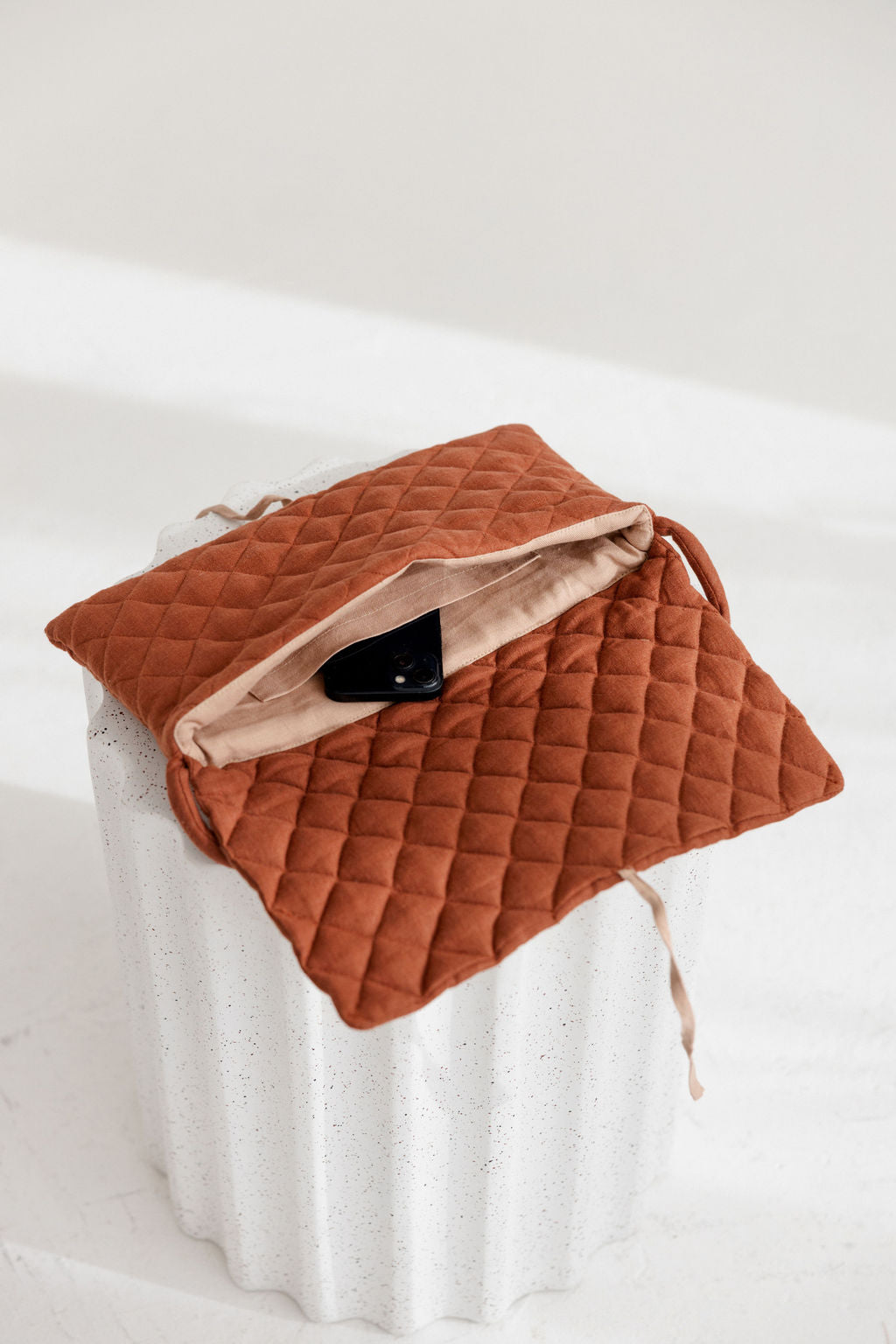 Quilted Linen Baguette Handbag