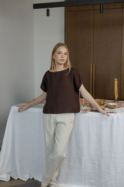 brown linen blouse
