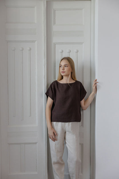 brown linen blouse