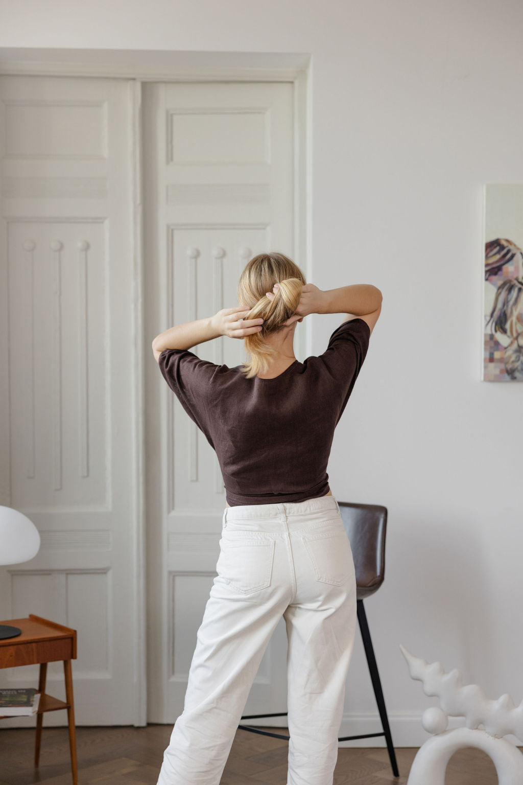 brown linen wrap blouse