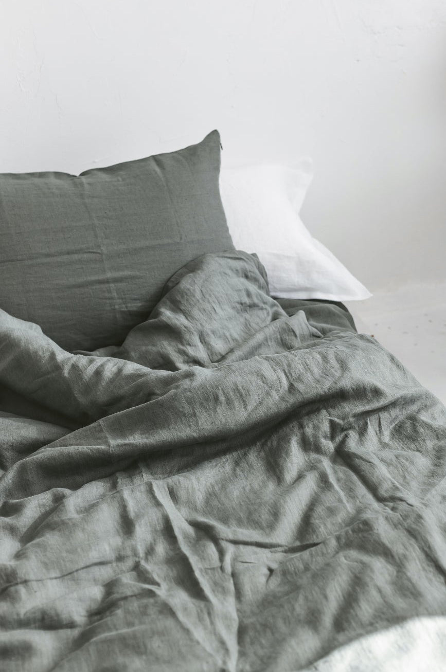 Green Linen Pillow Case With Zipper