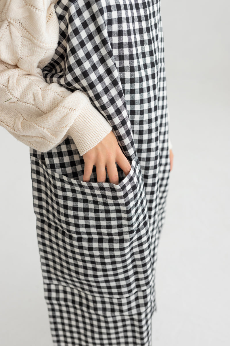 black gingham linen japanese pinafore