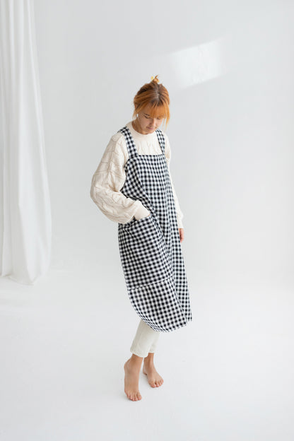 black gingham linen japanese pinafore