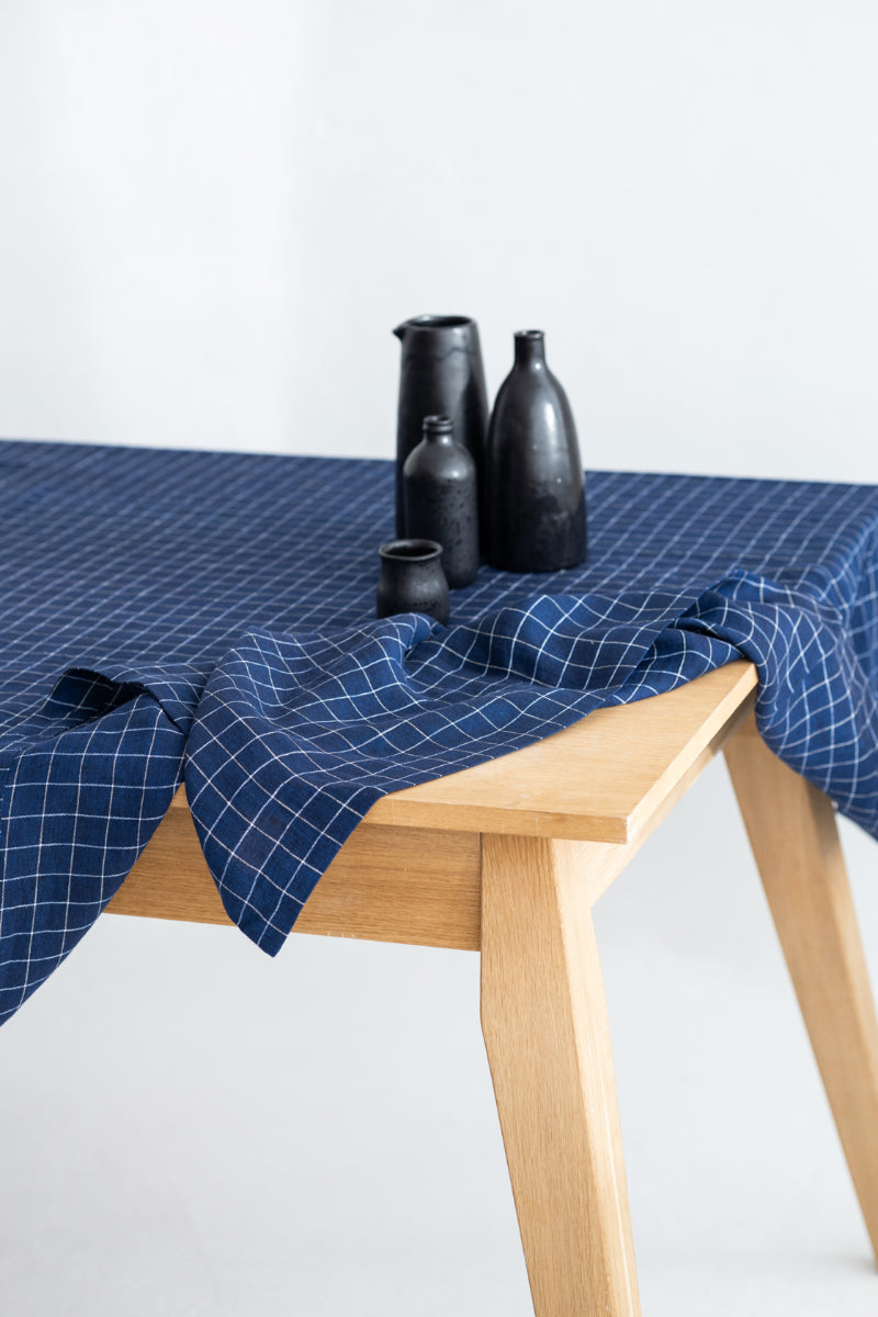 blue windowpane linen tablecloth