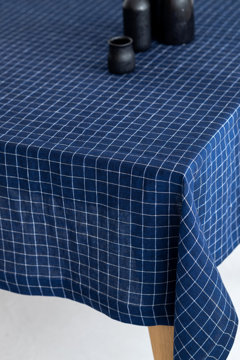 blue windowpane linen tablecloth