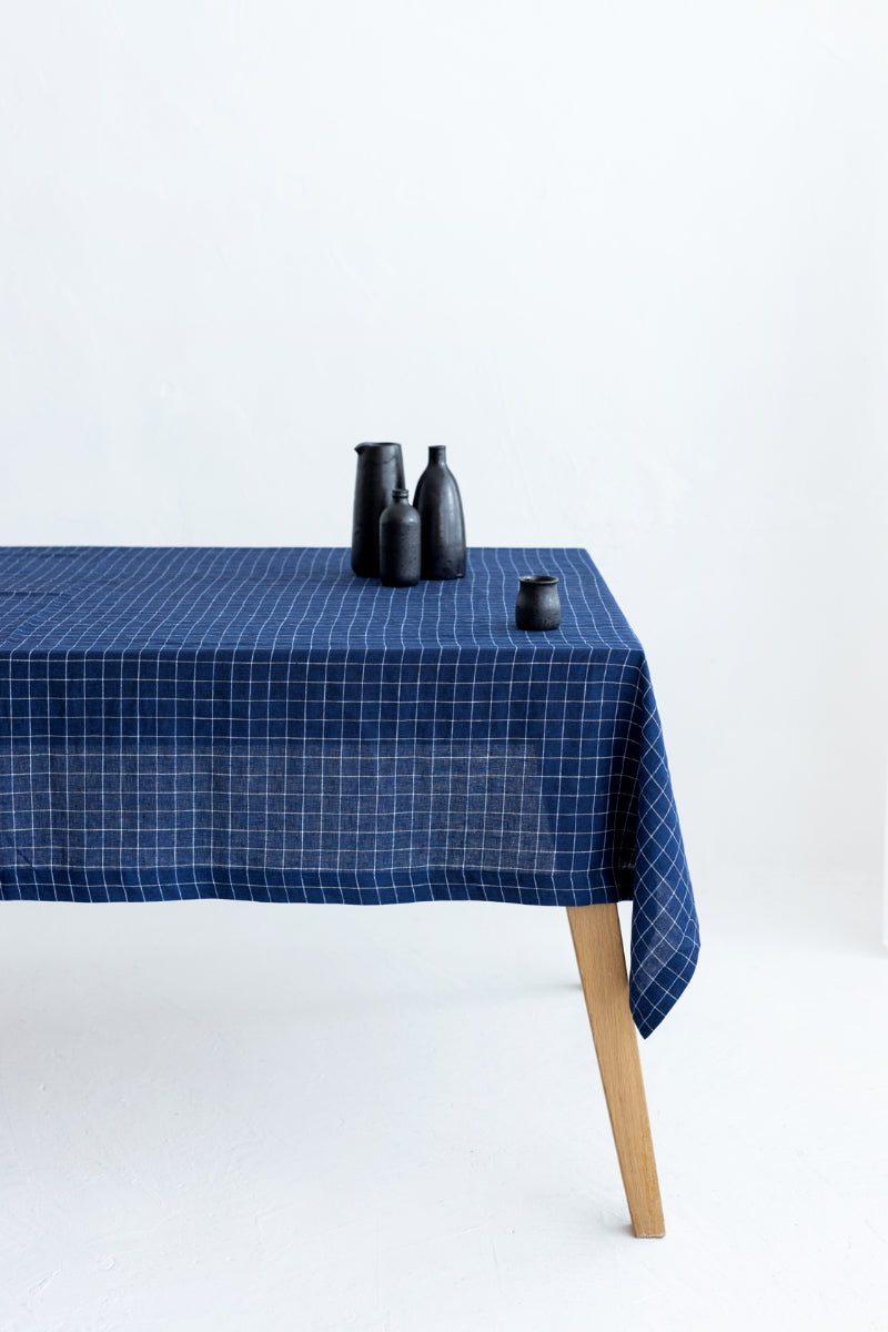 blue windowpane linen tablecloth