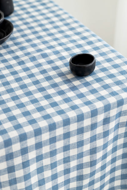 light blue gingham linen tablecloth