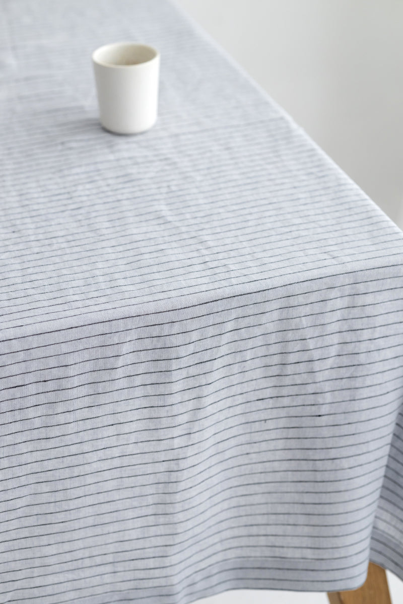gray pinstripe linen tablecloth