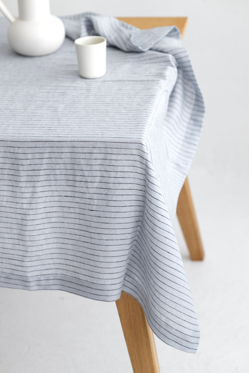 gray pinstripe linen tablecloth