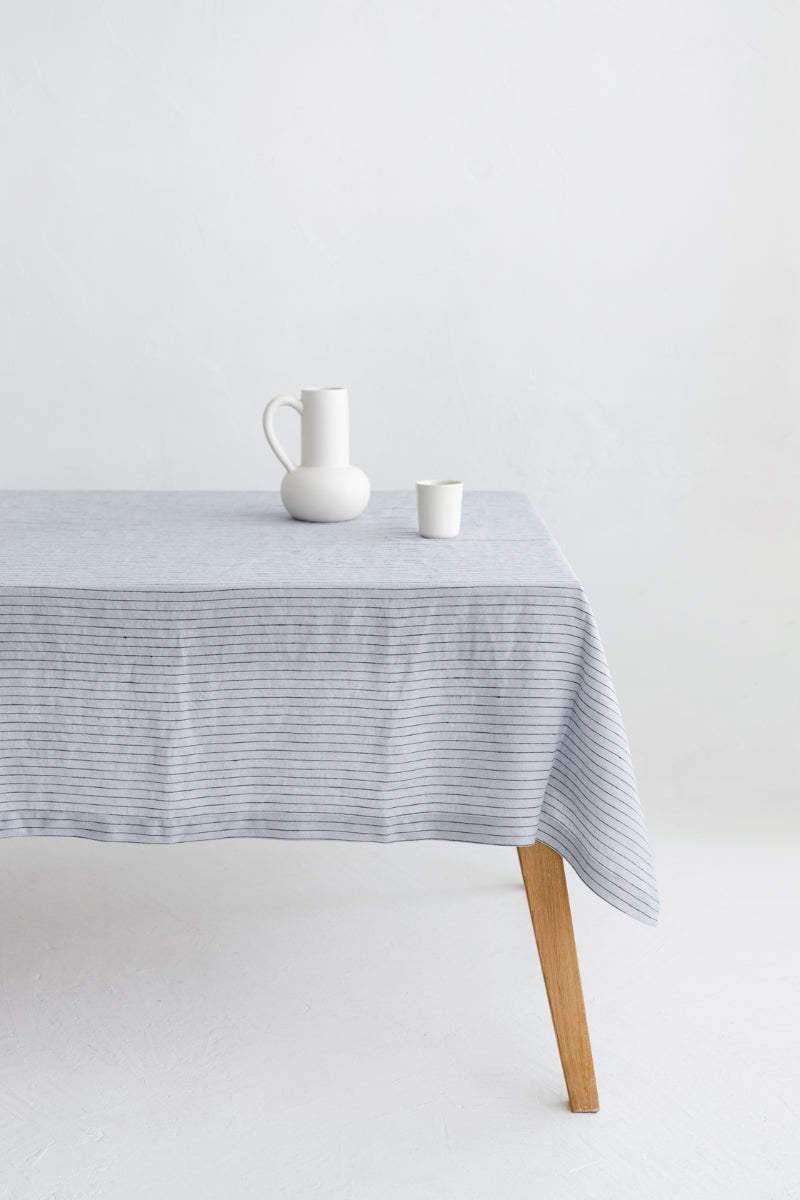gray pinstripe linen tablecloth