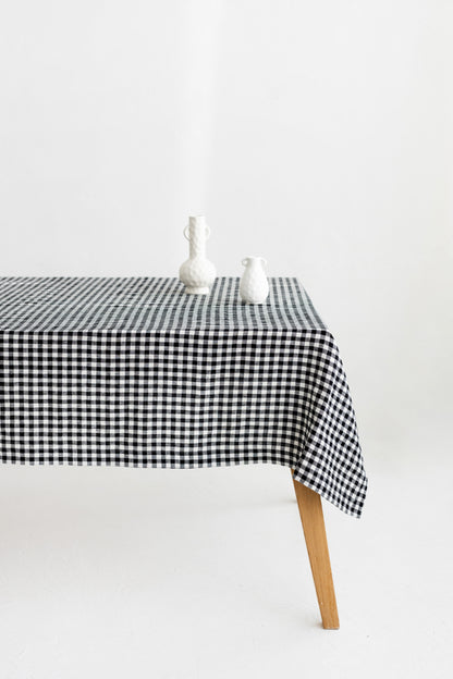 black gingham linen tablecloth