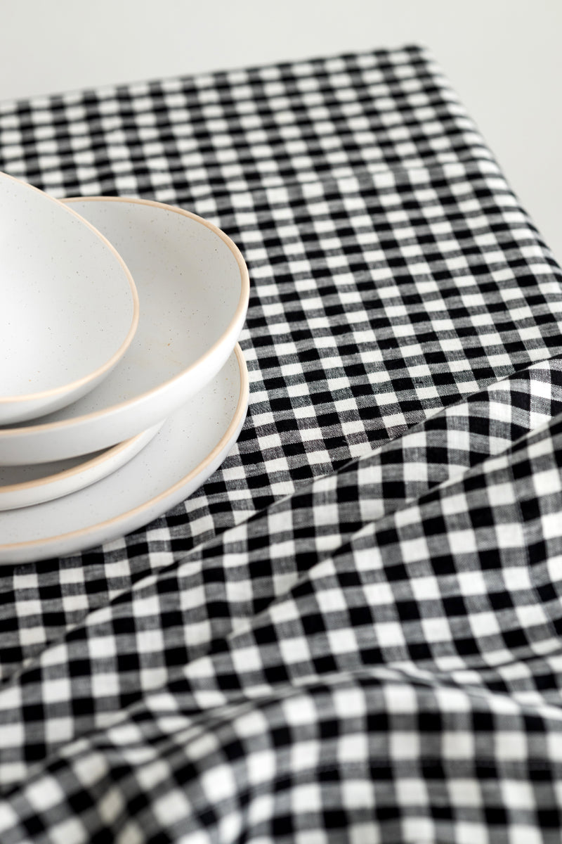 black gingham linen tablecloth