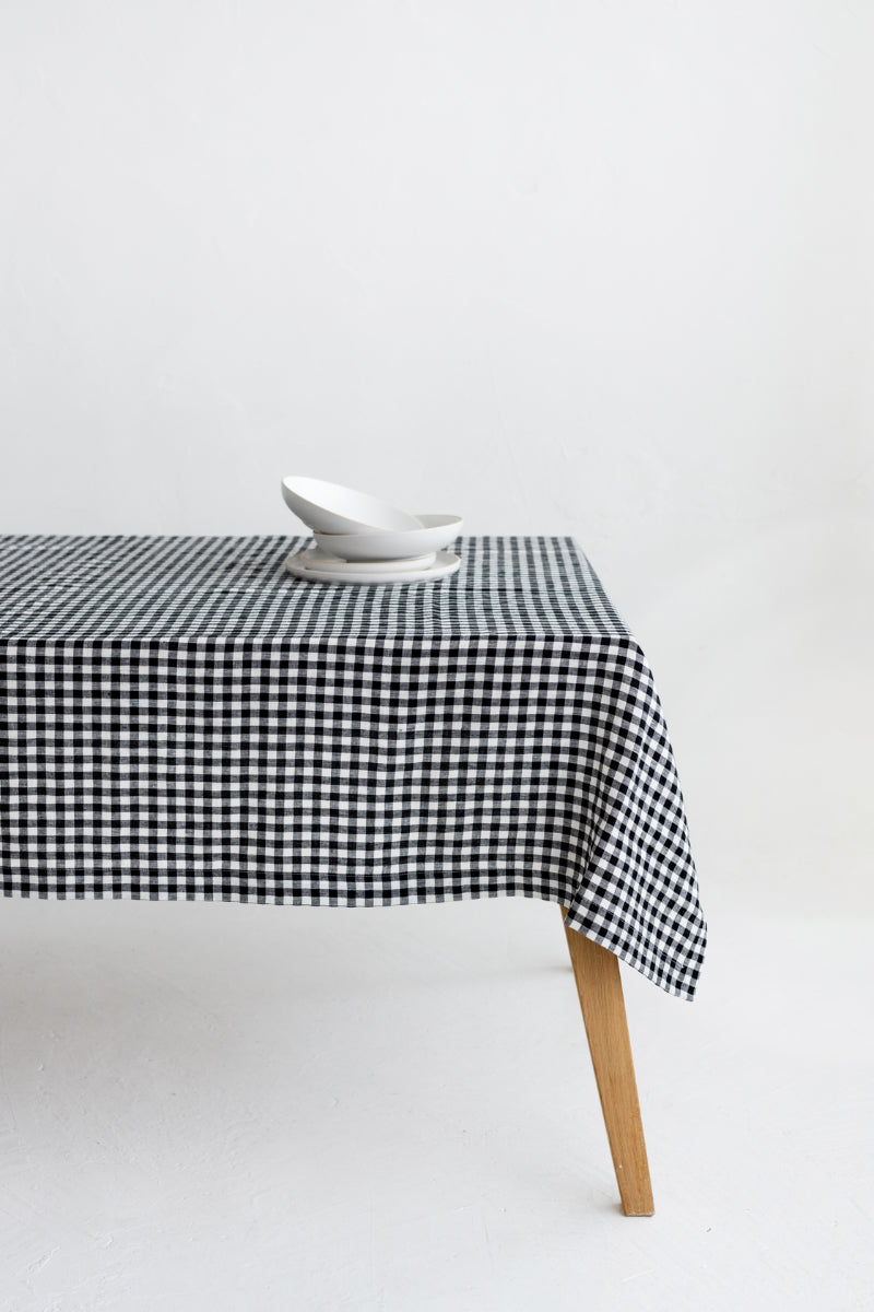 black gingham linen tablecloth