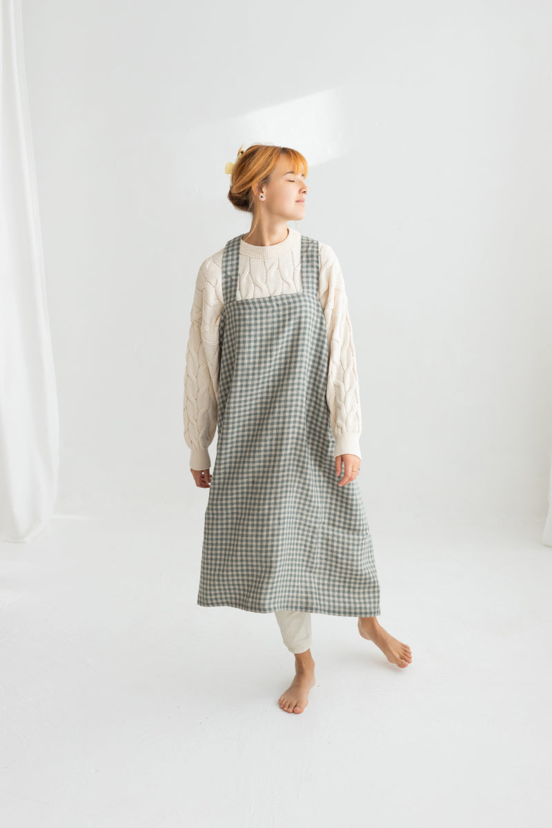 gray gingham japanese linen apron