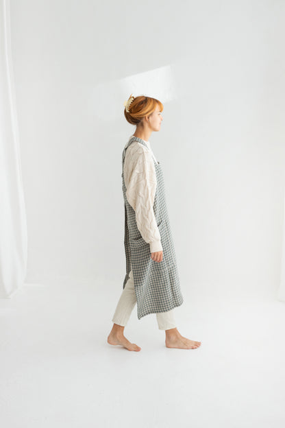 gray gingham japanese linen apron