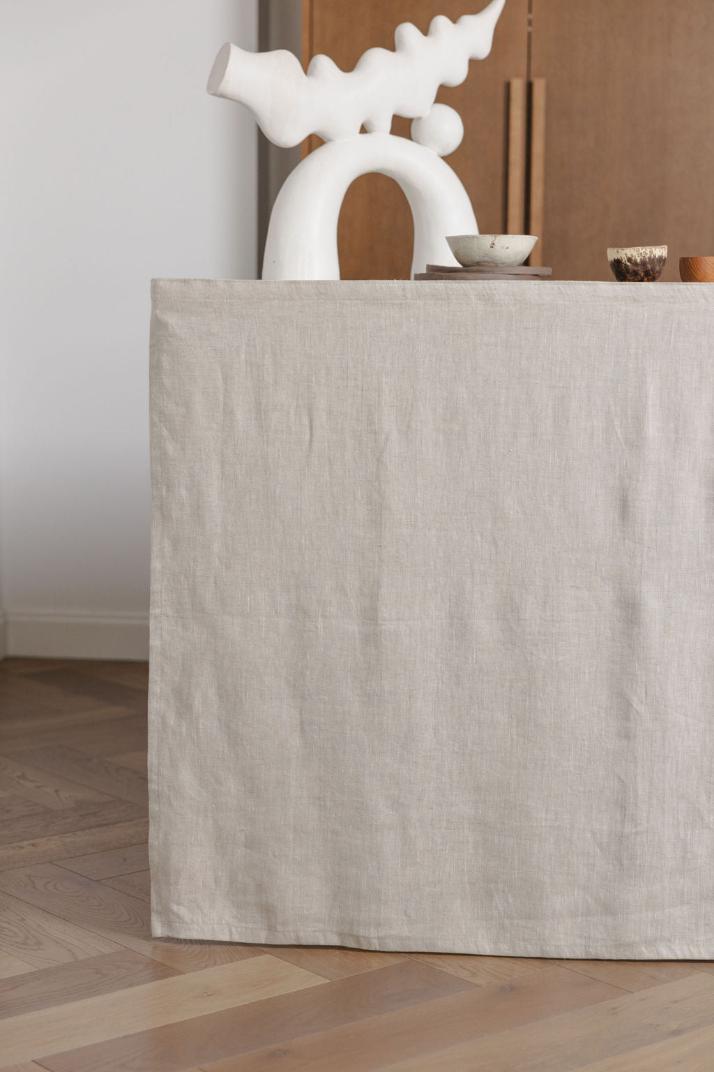 Natural Light Linen Sink Skirt With Velcro