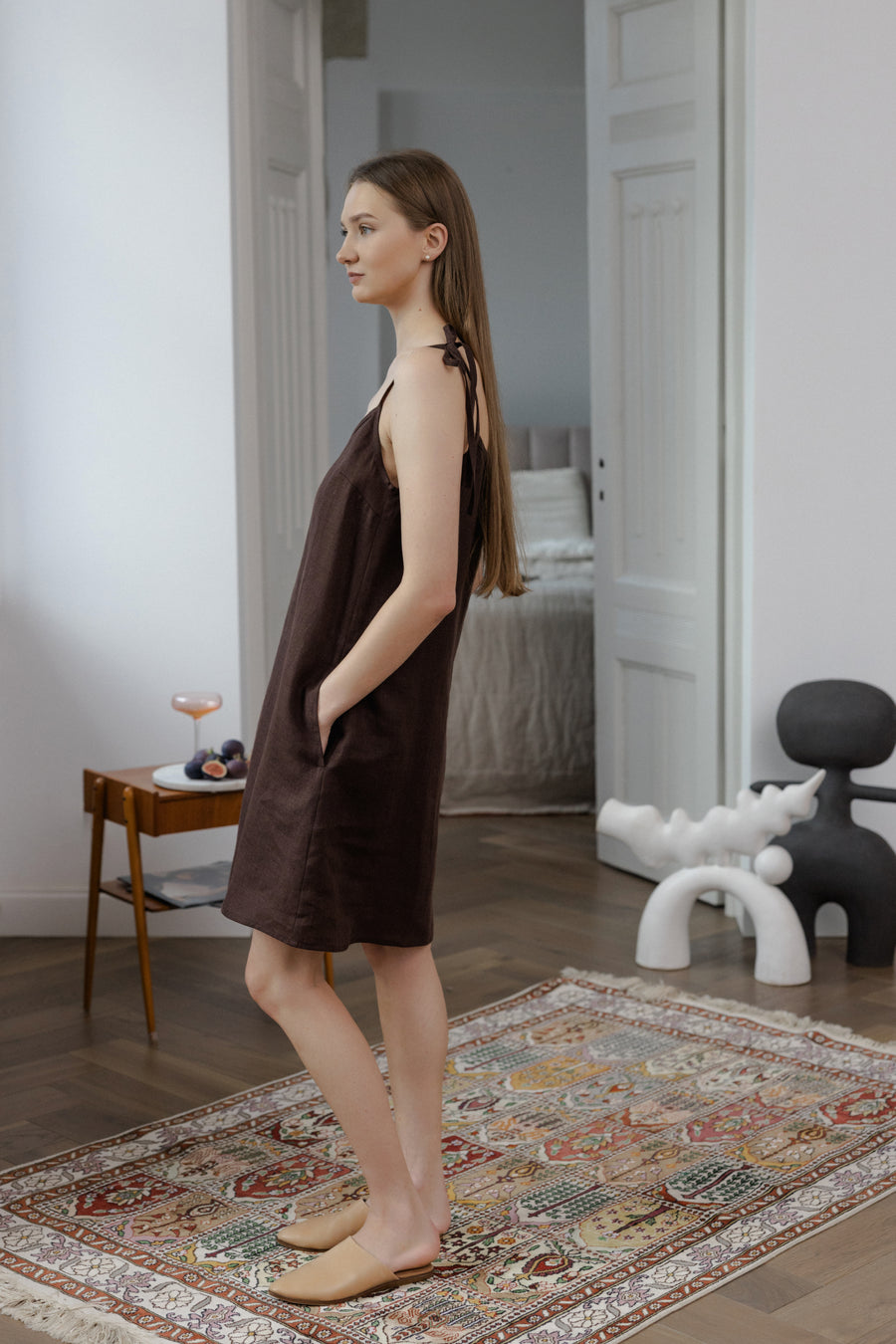 Black Linen Slip Dress With Adjustable Straps