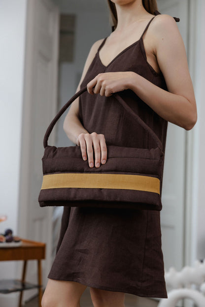 Quilted Linen Shoulder Bag