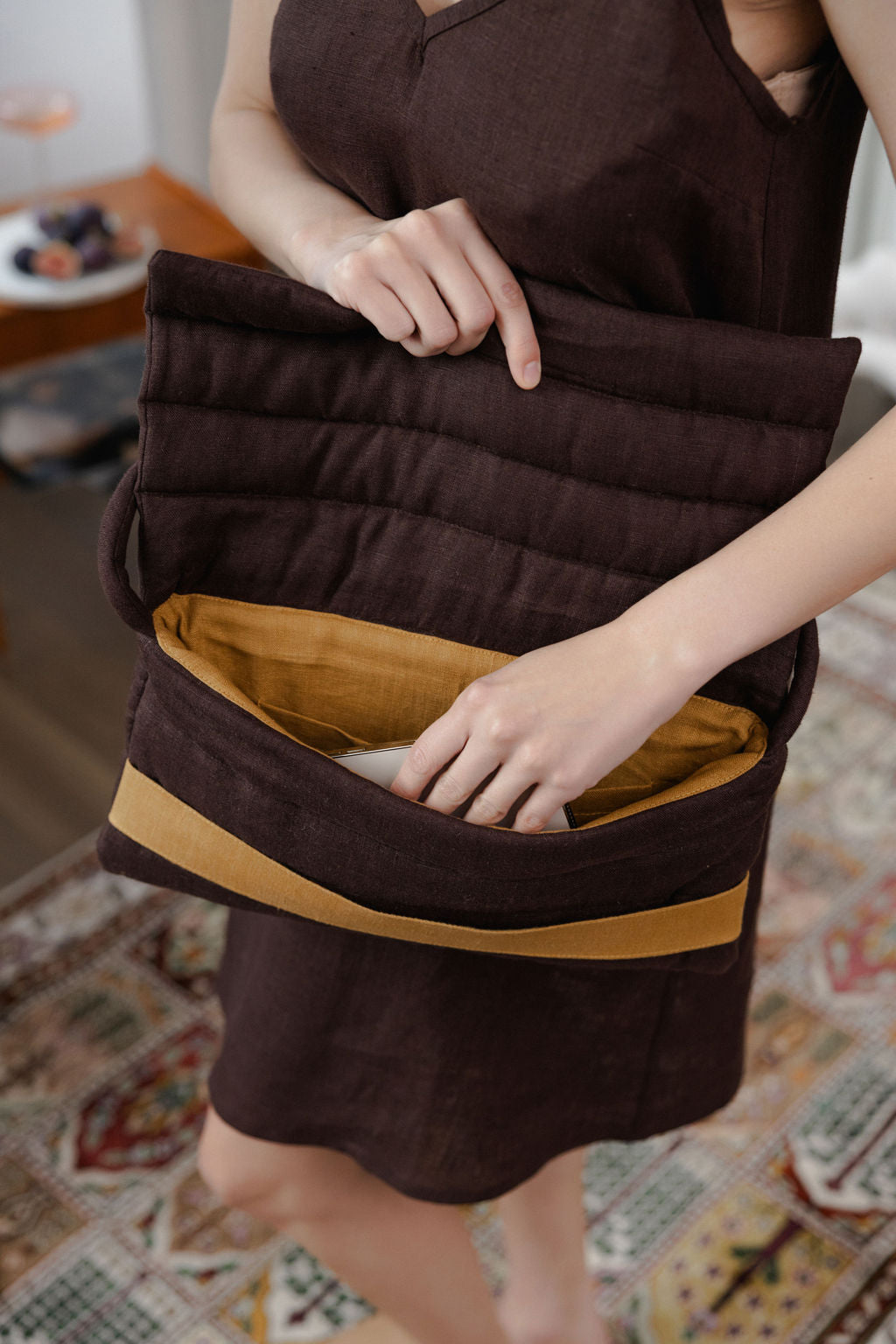Quilted Linen Shoulder Bag