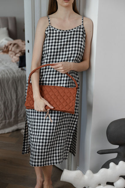 Quilted Linen Baguette Handbag